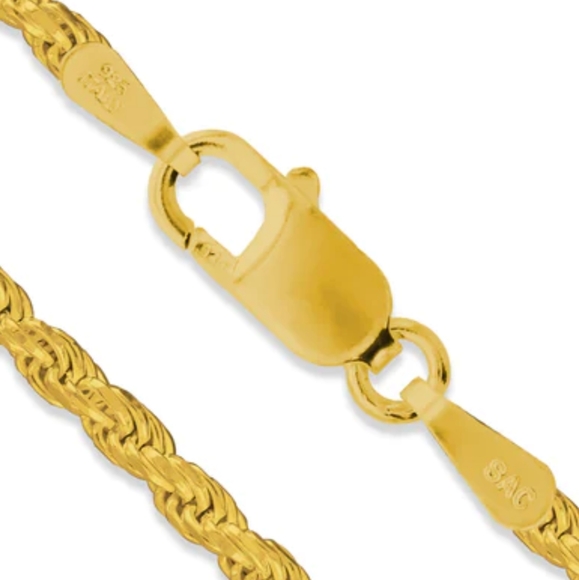 Rope Chain 14K Gold Plated Solid 925 Silver MADE IN ITALY Men's Women's Unisex - Picture 2 of 3